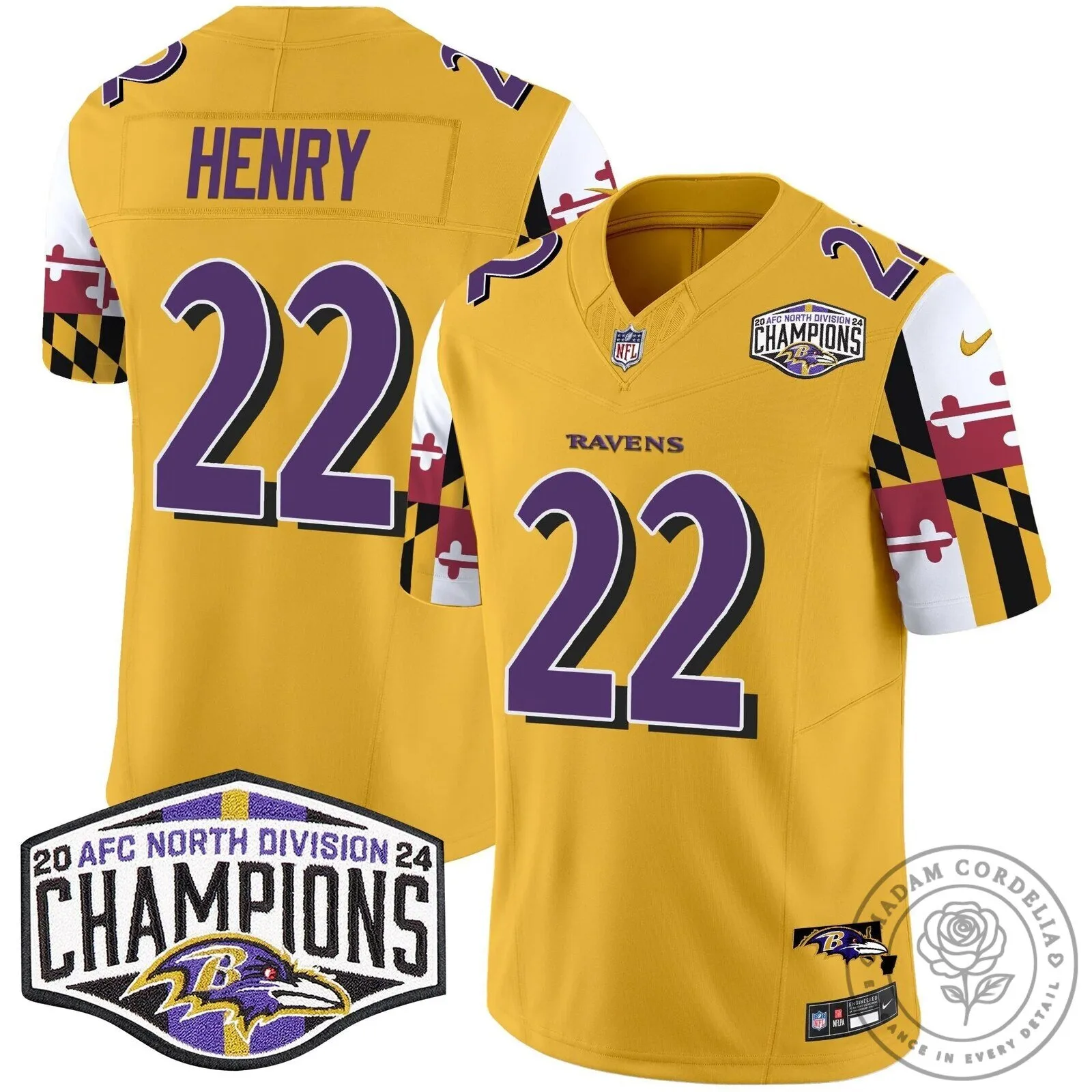 Baltimore Ravens 2024 AFC North Division Champions Henry Number 22 Football Jersey 60 Baltimore Ravens 2024 AFC North Division Champions Henry Number 22 Football Jersey