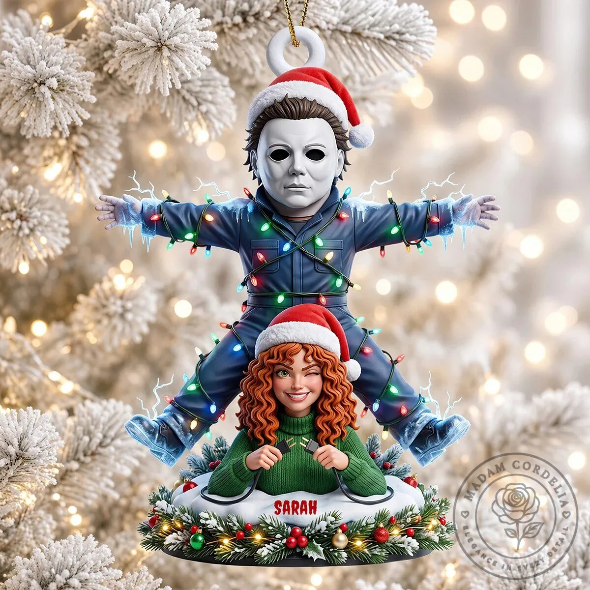 Ghostface Scream Christmas Ornament with Personalized Man in Santa Hat