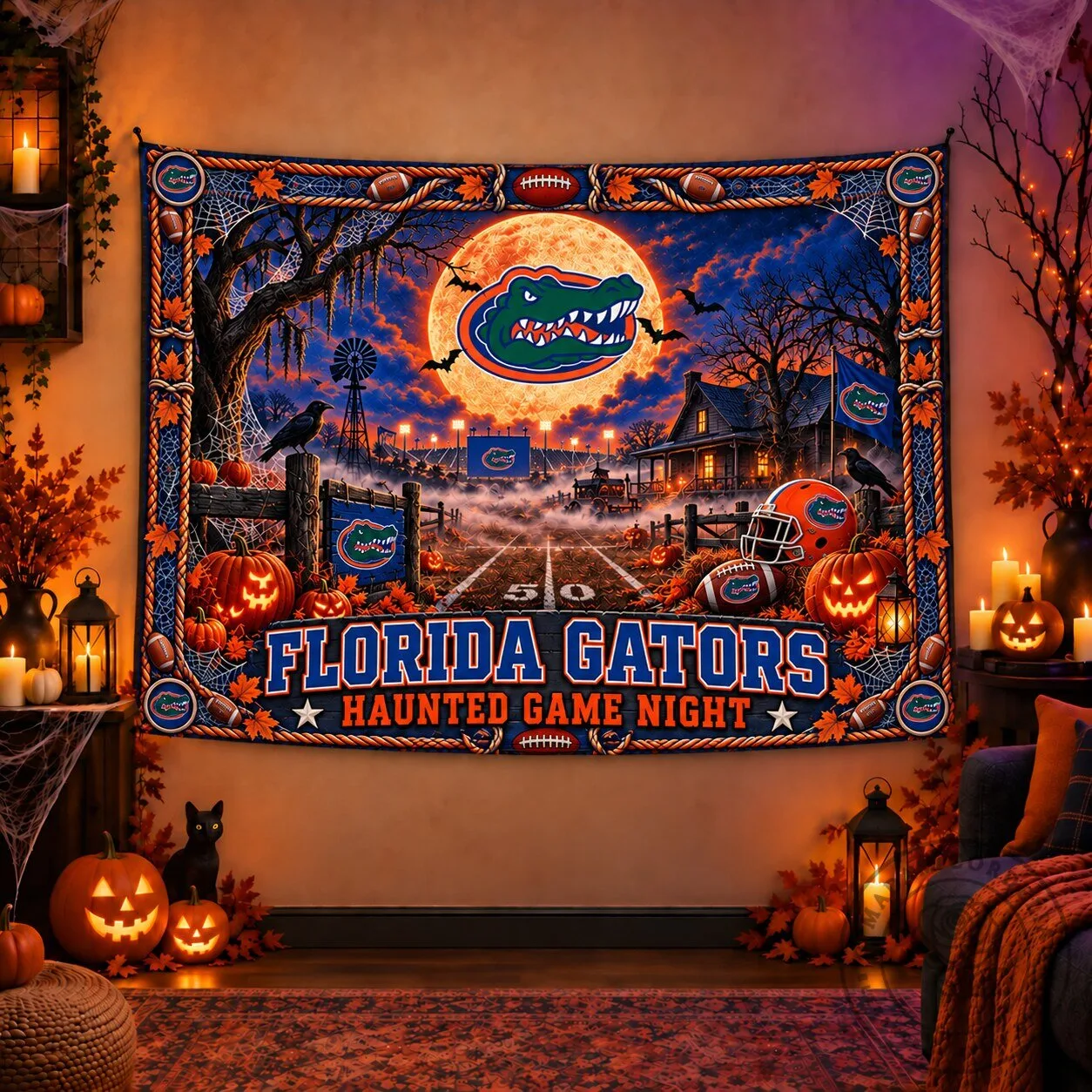 Florida Gators Halloween Haunted Game Night Wall Tapestry Decoration