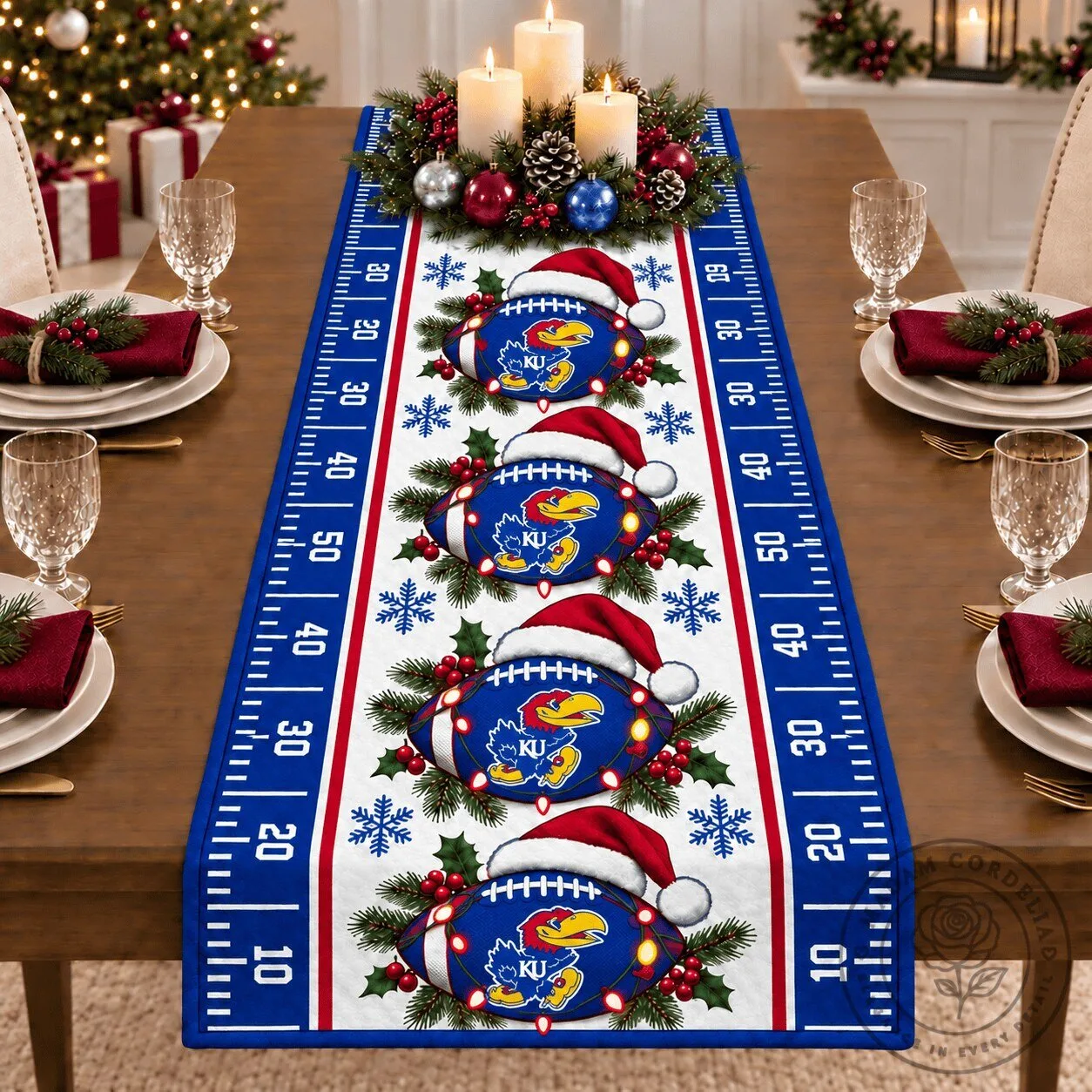 Kansas Jayhawks Christmas Football Table Runner