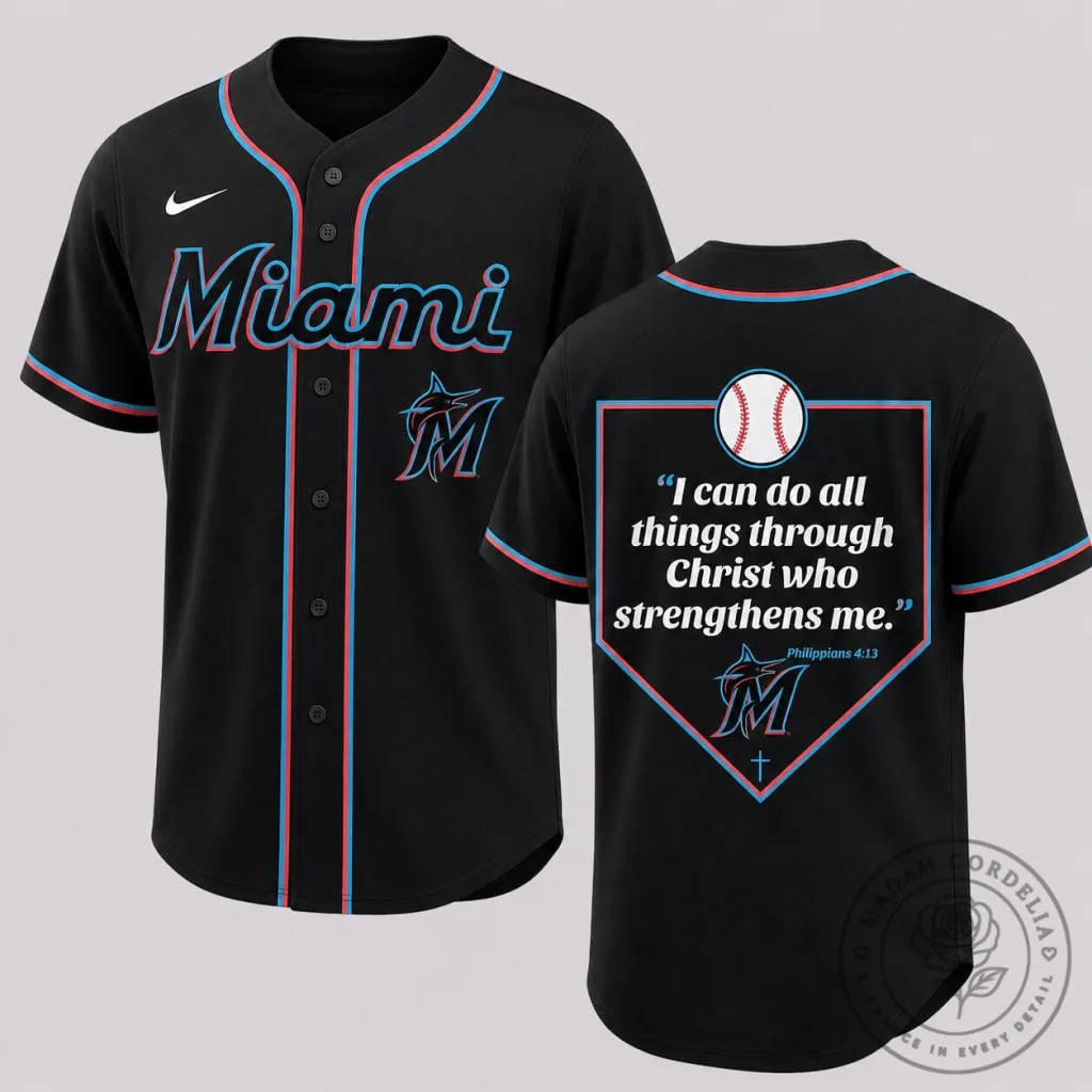 Miami Marlins Baseball Philippians 4:13 Home Plate Faith Jersey