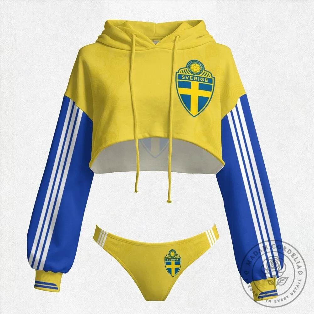 Sweden Football Team Women's Cropped Hoodie and Thong Set