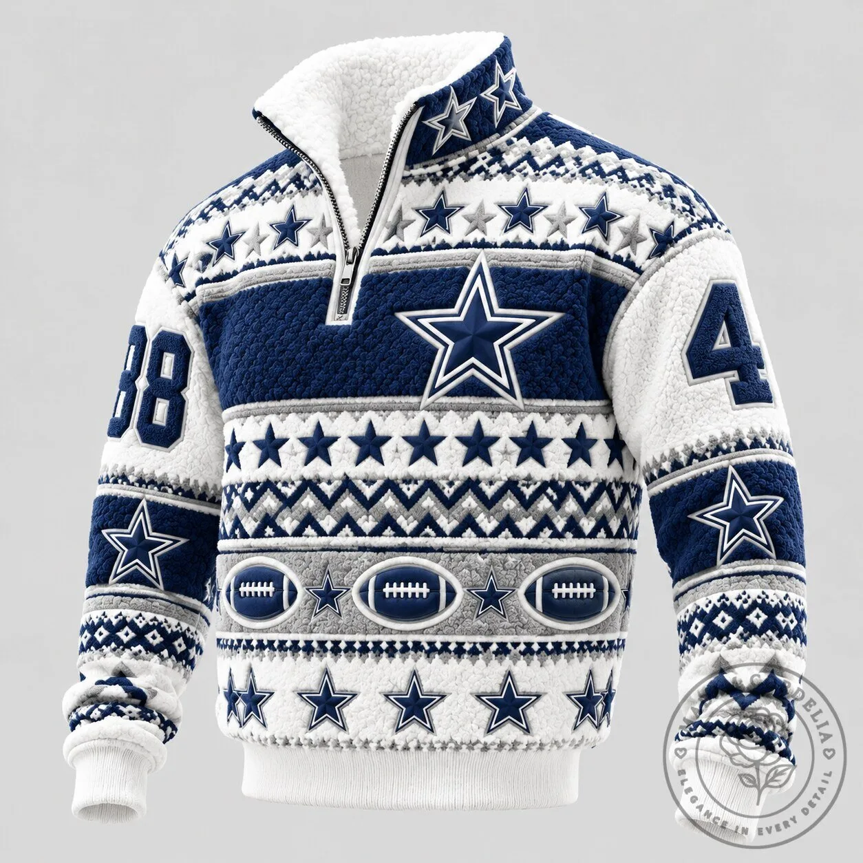 Dallas Cowboys Quarter-Zip Ugly Christmas Sweater Warm Fleece Lined Holiday Knit Pullover 2 Dallas Cowboys Quarter-Zip Ugly Christmas Sweater Warm Fleece Lined Holiday Knit Pullover