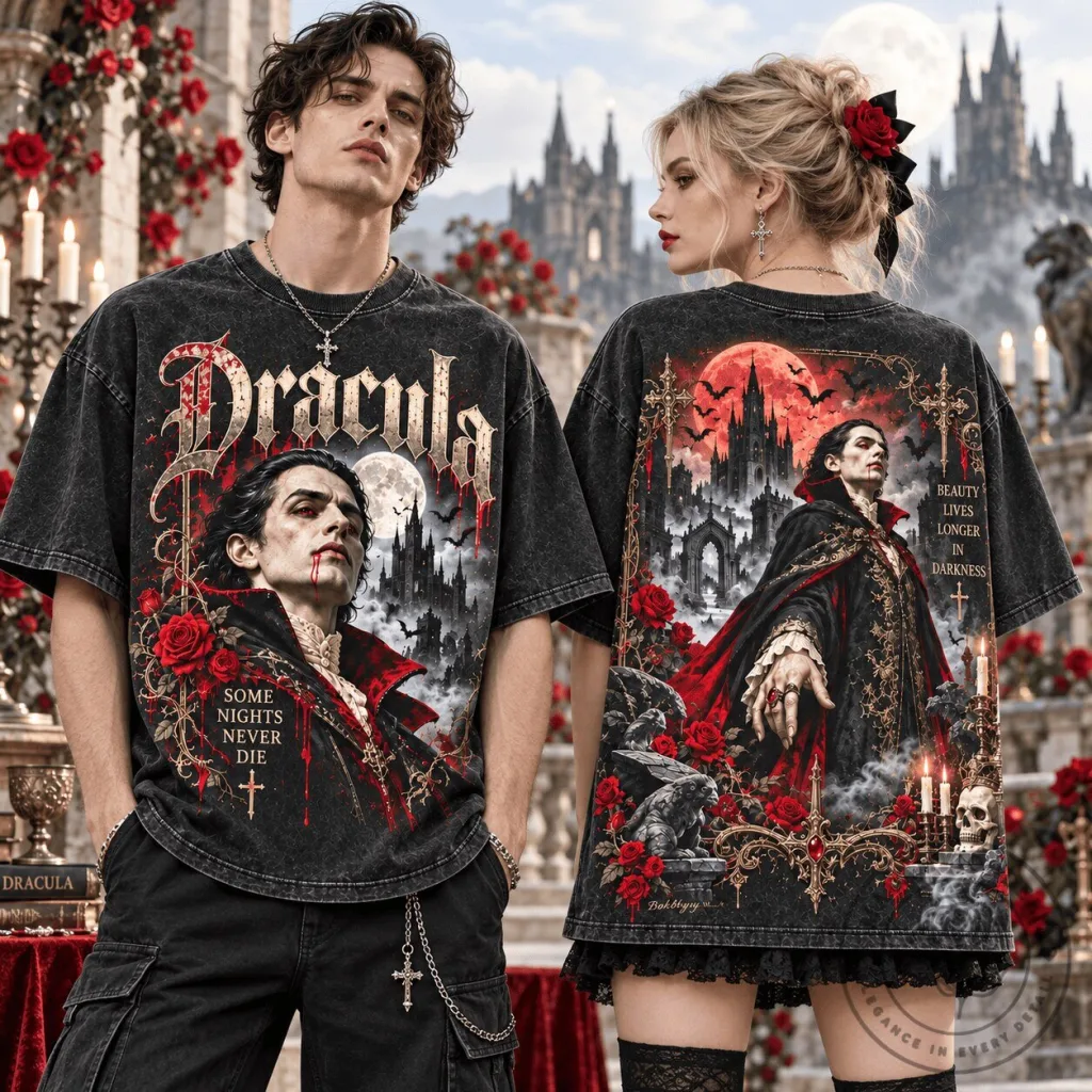Dracula Gothic Vampire Vintage Graphic T-Shirt for Horror Fans