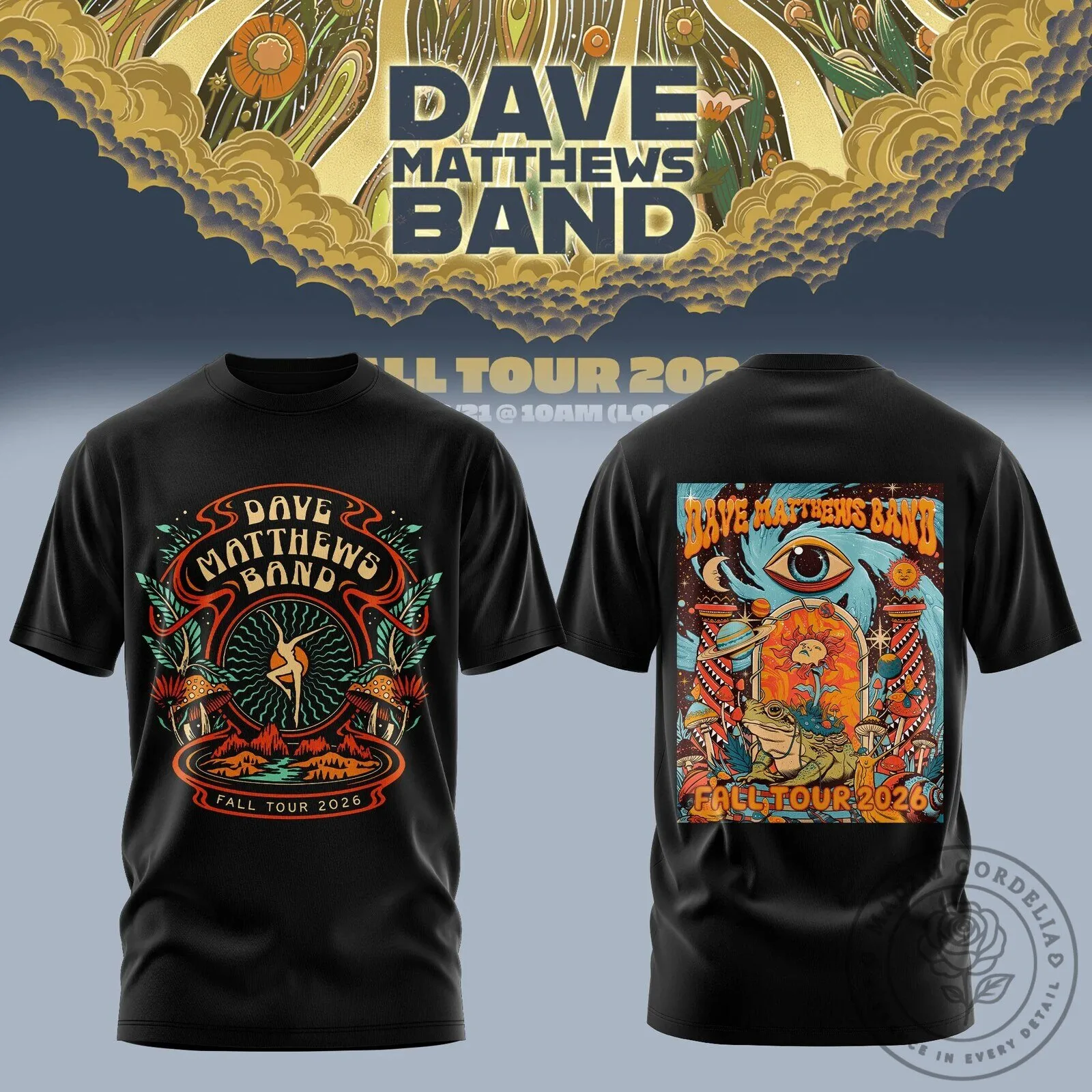 Dave Matthews Band Fall Tour 2026 Mushroom Frog Eye Graphic Black T-Shirt
