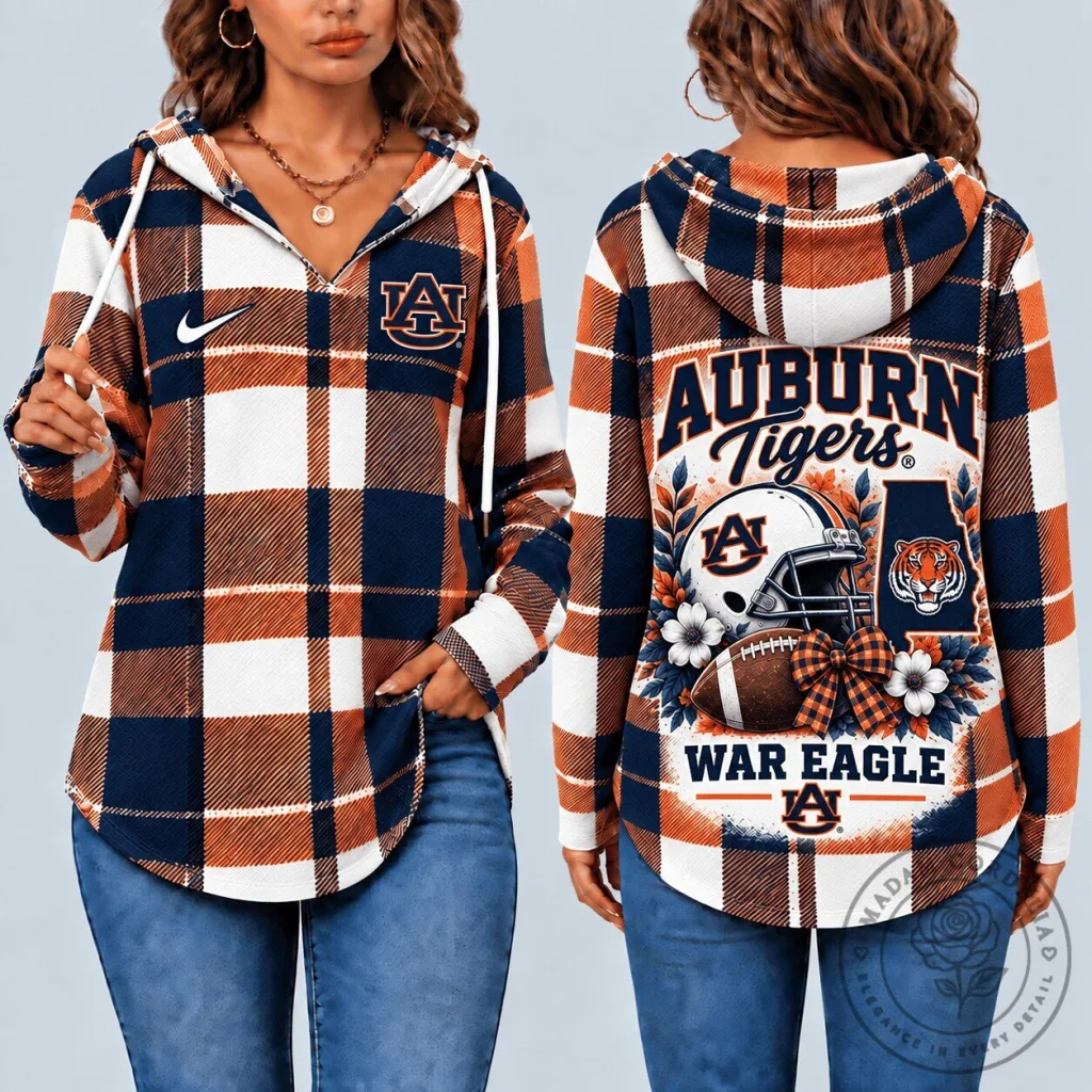 Auburn Tigers Plaid Football Game Day Pullover Hoodie for Women Auburn Tigers Plaid Football Game Day Pullover Hoodie for Women