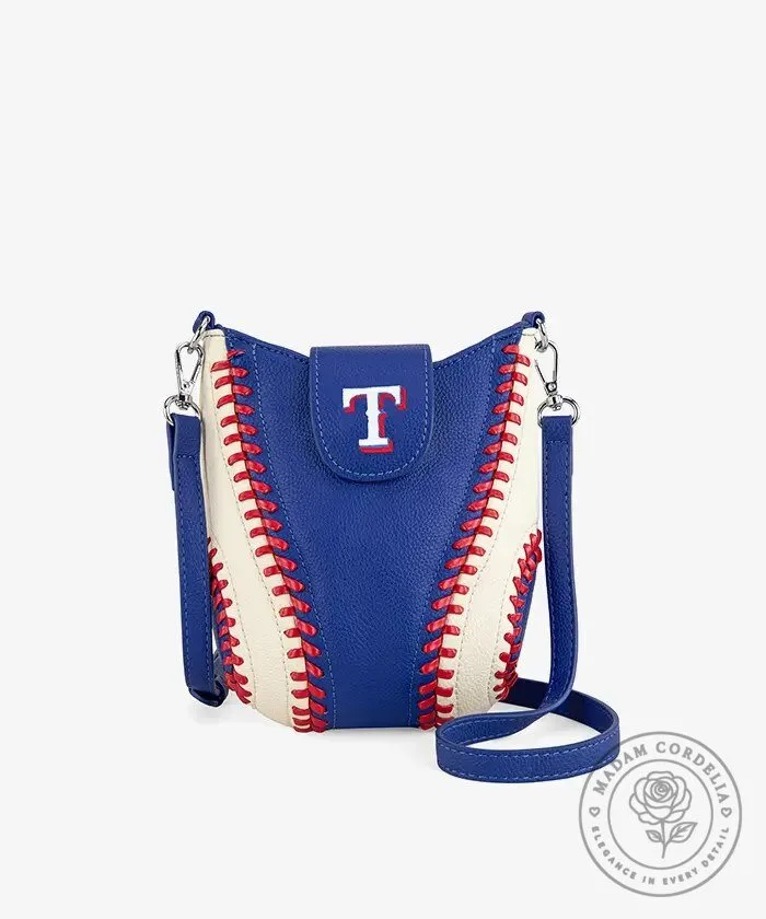 Texas Rangers Baseball Crossbody Bag with Baseball Stitching