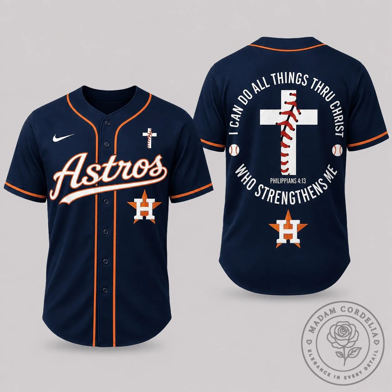 Houston Astros Baseball Faith Philippians 4:13 Bible Verse Jersey
