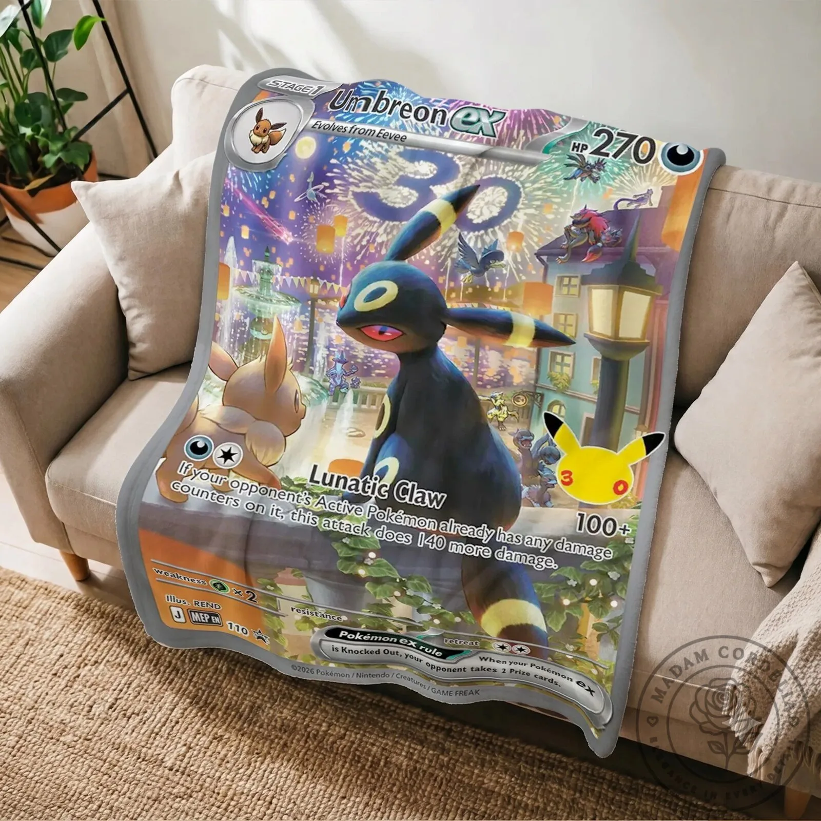 Pokemon Umbreon Ex 30th Anniversary Custom Fleece Blanket