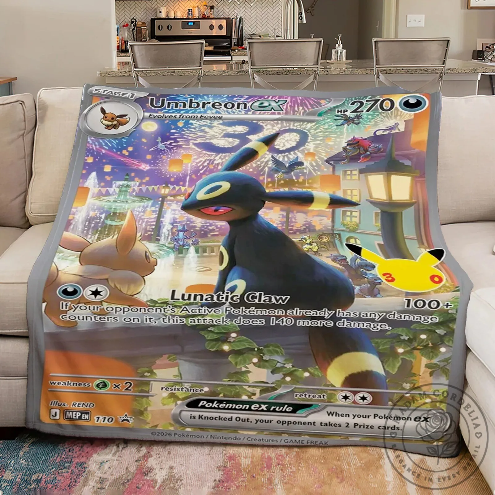 Pokemon Umbreon Ex 30th Anniversary Custom Fleece Blanket 7 Pokemon Umbreon Ex 30th Anniversary Custom Fleece Blanket