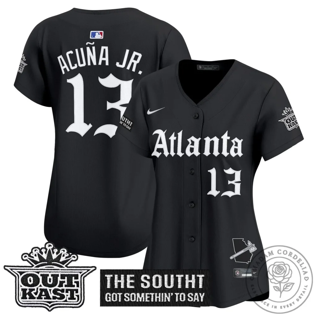 Atlanta Braves Ronald Acuña Jr. Black Baseball Jersey for Women Atlanta Braves Ronald Acuña Jr. Black Baseball Jersey for Women