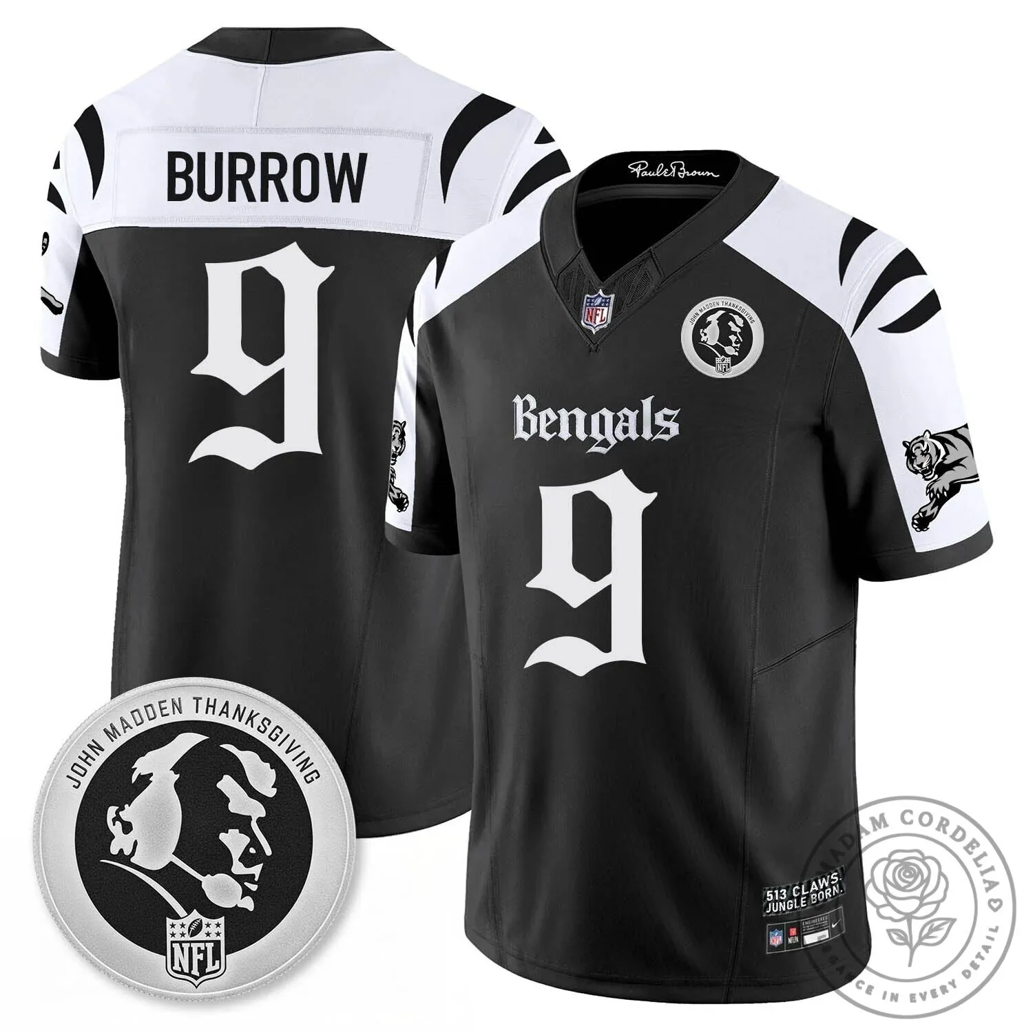 John Madden Thanksgiving Cincinnati Bengals Joe Burrow Football Jersey 36 John Madden Thanksgiving Cincinnati Bengals Joe Burrow Football Jersey