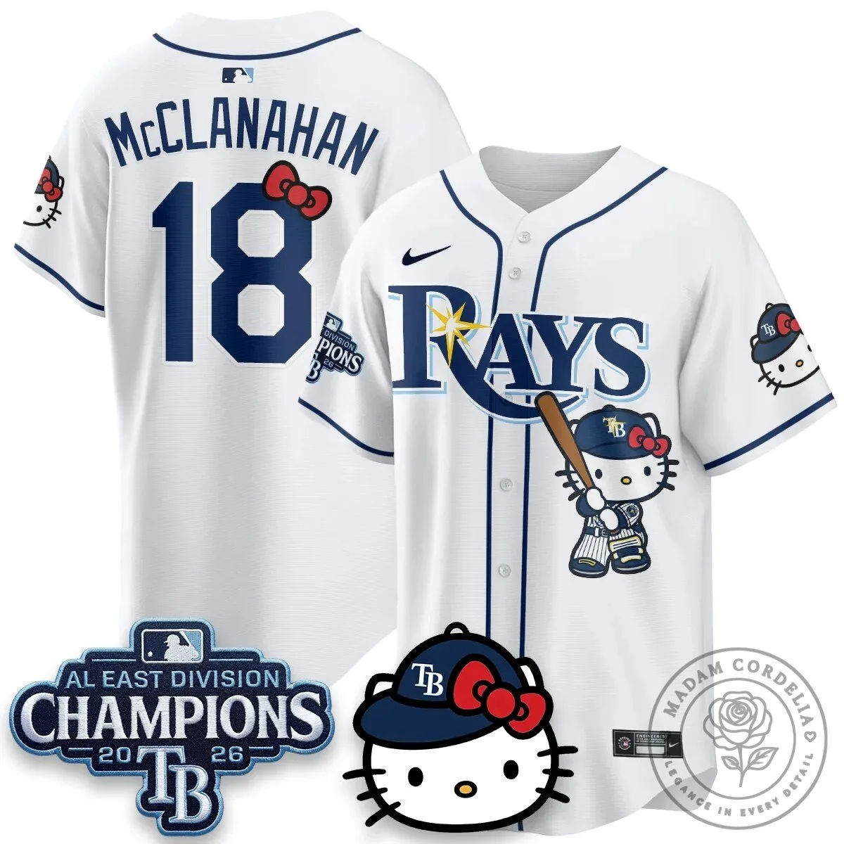 Tampa Bay Rays Hello Kitty 2026 AL East Division Champions Baseball Jersey 42 Tampa Bay Rays Hello Kitty 2026 AL East Division Champions Baseball Jersey