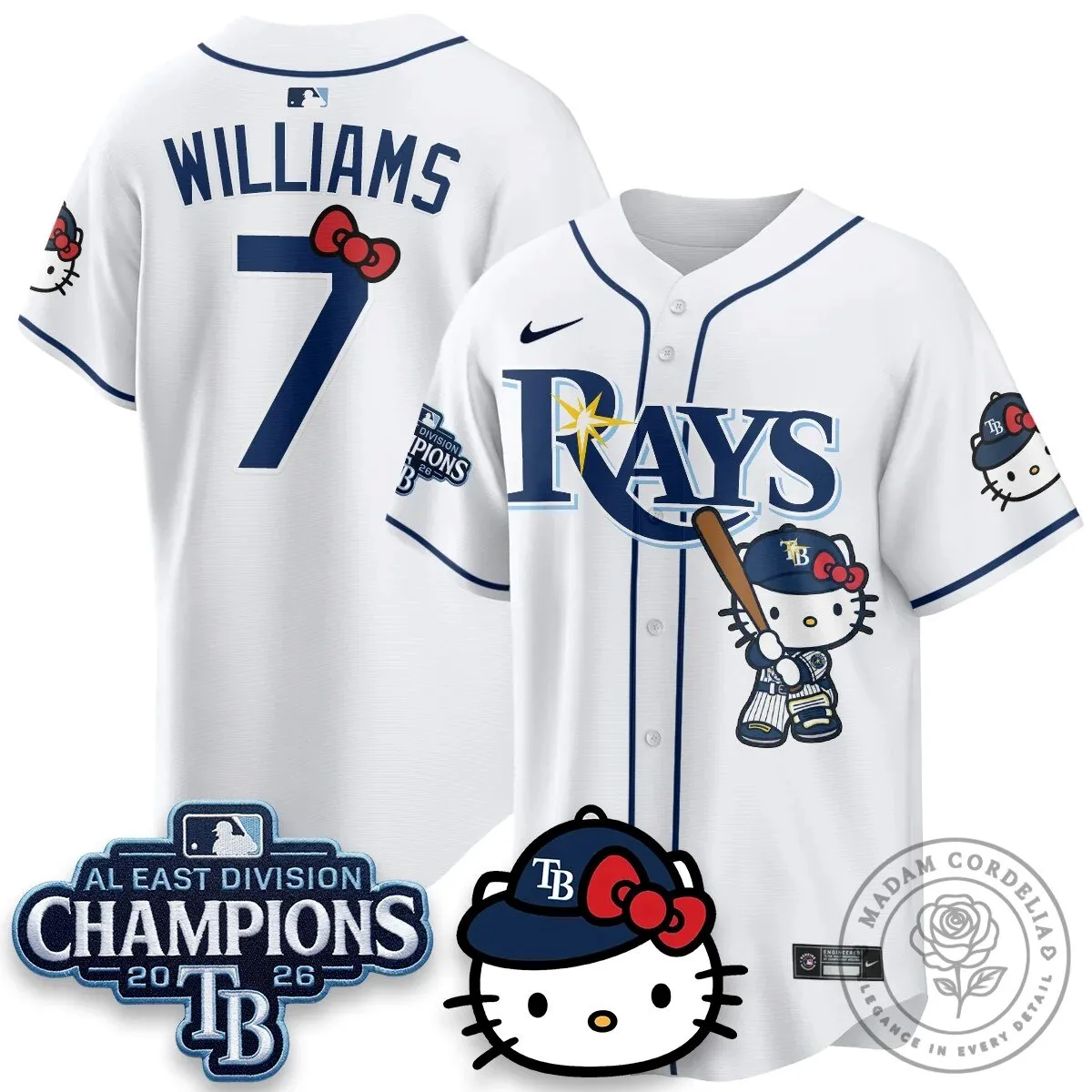 Tampa Bay Rays Hello Kitty 2026 AL East Division Champions Baseball Jersey 44 Tampa Bay Rays Hello Kitty 2026 AL East Division Champions Baseball Jersey