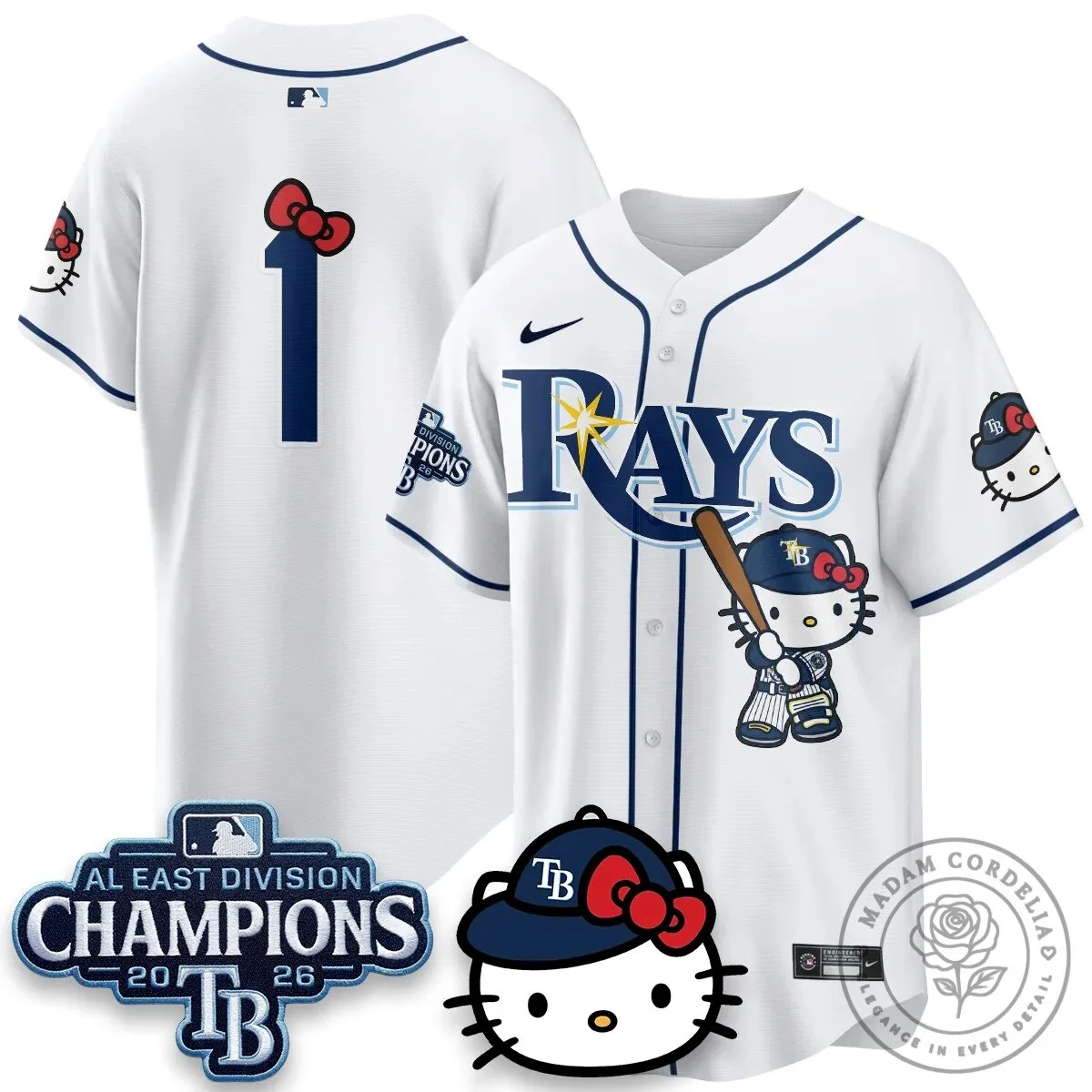 Tampa Bay Rays Hello Kitty 2026 AL East Division Champions Baseball Jersey 47 Tampa Bay Rays Hello Kitty 2026 AL East Division Champions Baseball Jersey