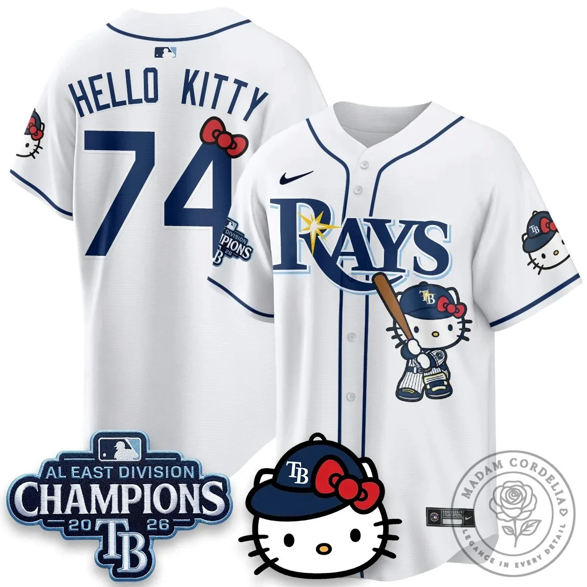 Tampa Bay Rays Hello Kitty 2026 AL East Division Champions Baseball Jersey 48 Tampa Bay Rays Hello Kitty 2026 AL East Division Champions Baseball Jersey