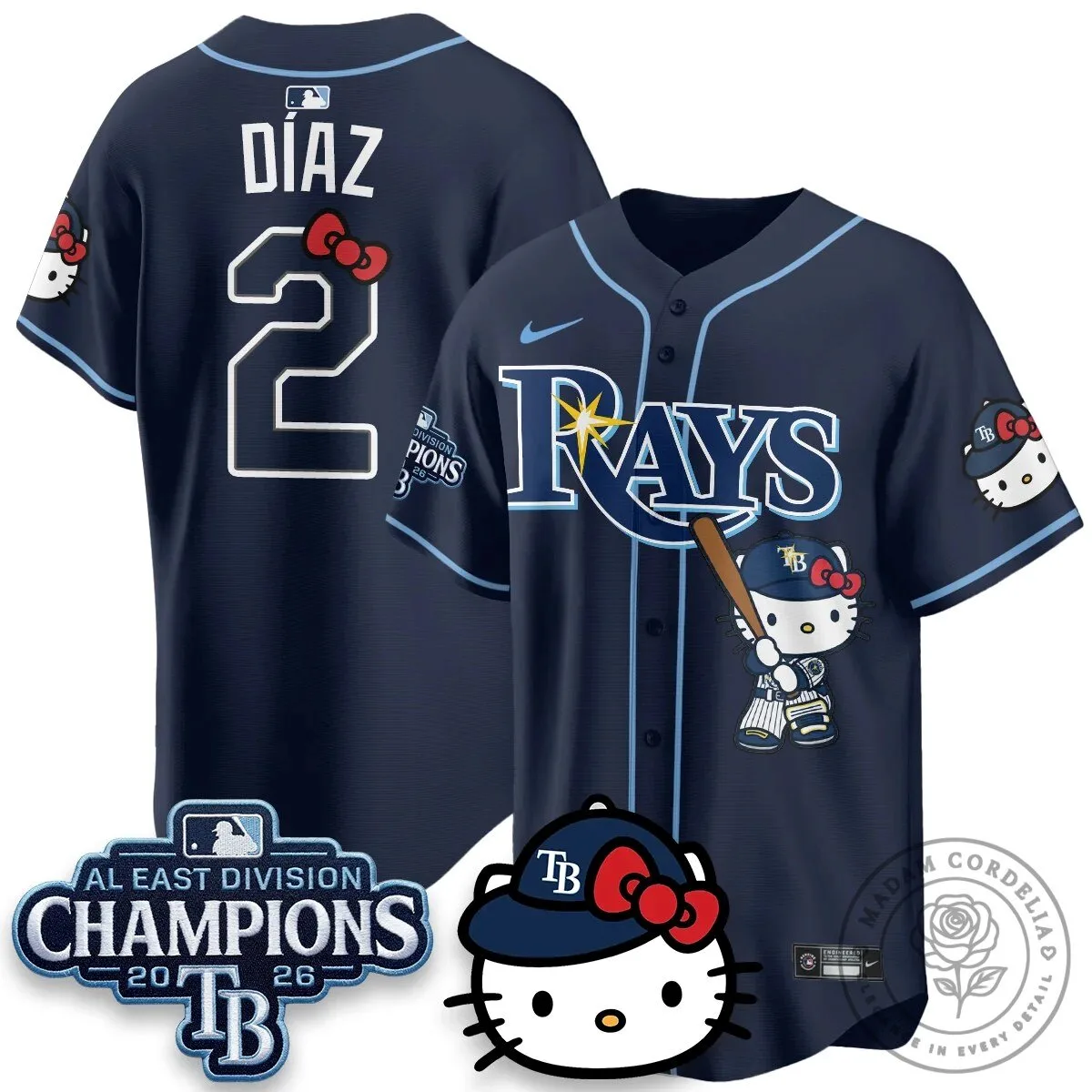 Tampa Bay Rays Hello Kitty 2026 AL East Division Champions Baseball Jersey 49 Tampa Bay Rays Hello Kitty 2026 AL East Division Champions Baseball Jersey