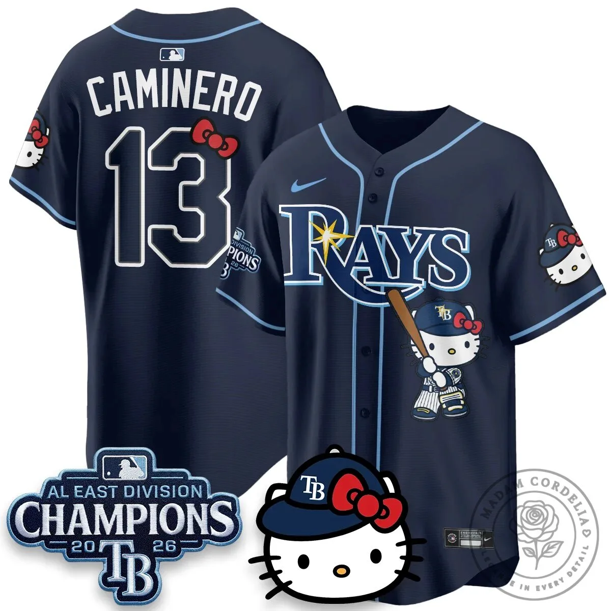 Tampa Bay Rays Hello Kitty 2026 AL East Division Champions Baseball Jersey 50 Tampa Bay Rays Hello Kitty 2026 AL East Division Champions Baseball Jersey
