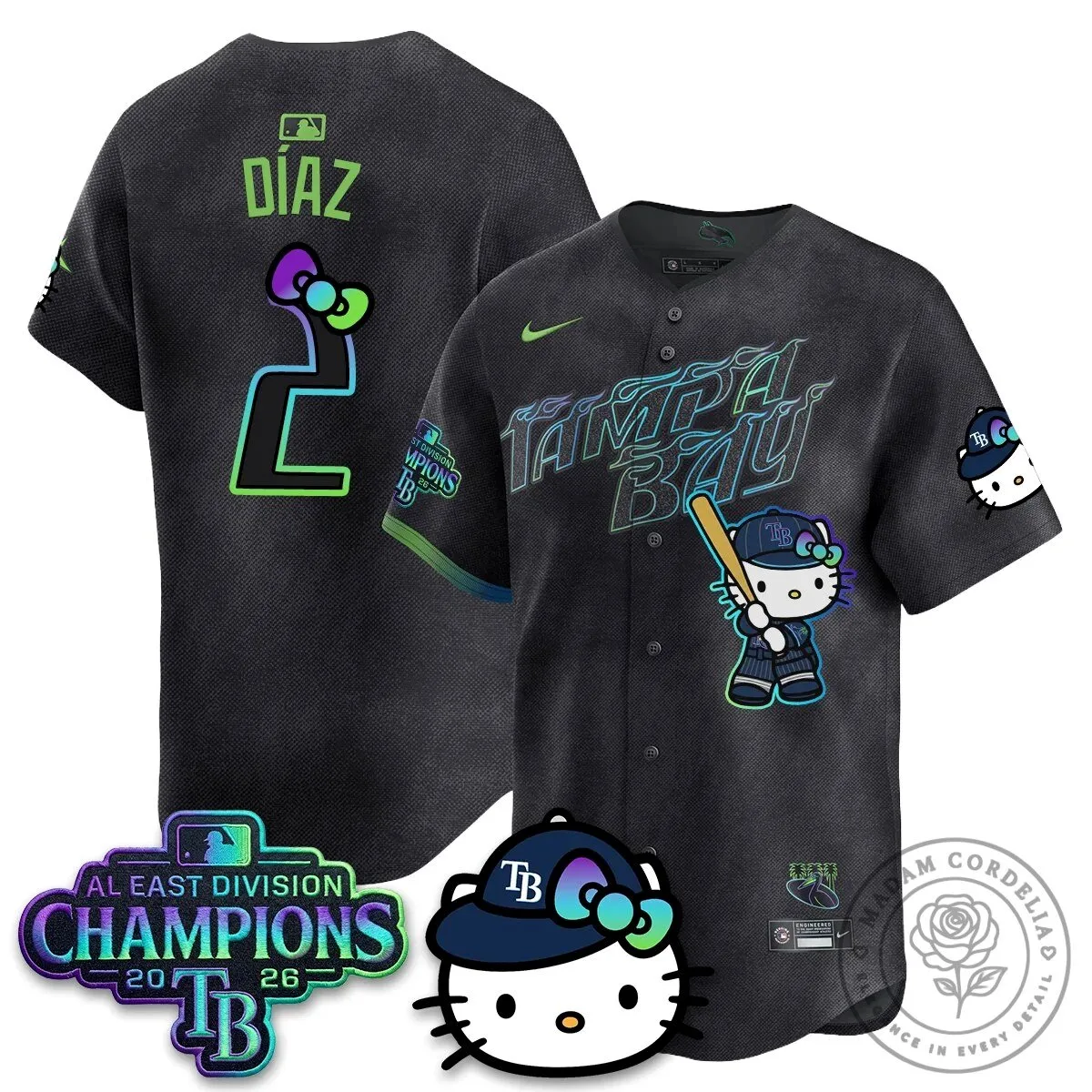 Tampa Bay Rays Hello Kitty 2026 AL East Division Champions Baseball Jersey 58 Tampa Bay Rays Hello Kitty 2026 AL East Division Champions Baseball Jersey