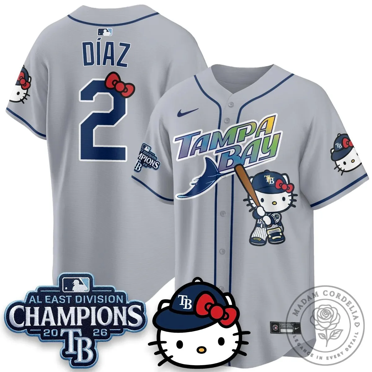 Tampa Bay Rays Hello Kitty 2026 AL East Division Champions Baseball Jersey 67 Tampa Bay Rays Hello Kitty 2026 AL East Division Champions Baseball Jersey