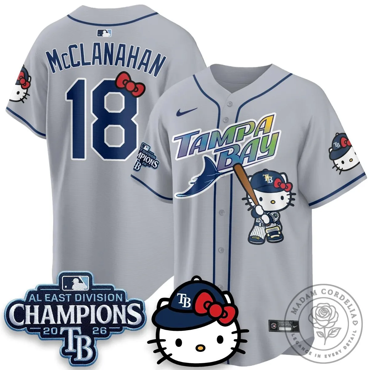 Tampa Bay Rays Hello Kitty 2026 AL East Division Champions Baseball Jersey 69 Tampa Bay Rays Hello Kitty 2026 AL East Division Champions Baseball Jersey