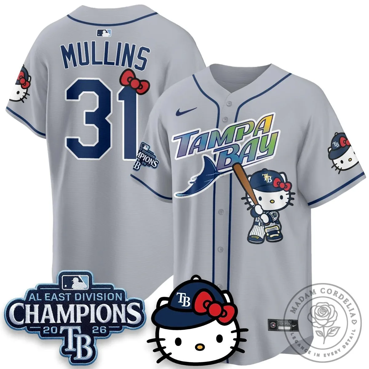 Tampa Bay Rays Hello Kitty 2026 AL East Division Champions Baseball Jersey 70 Tampa Bay Rays Hello Kitty 2026 AL East Division Champions Baseball Jersey