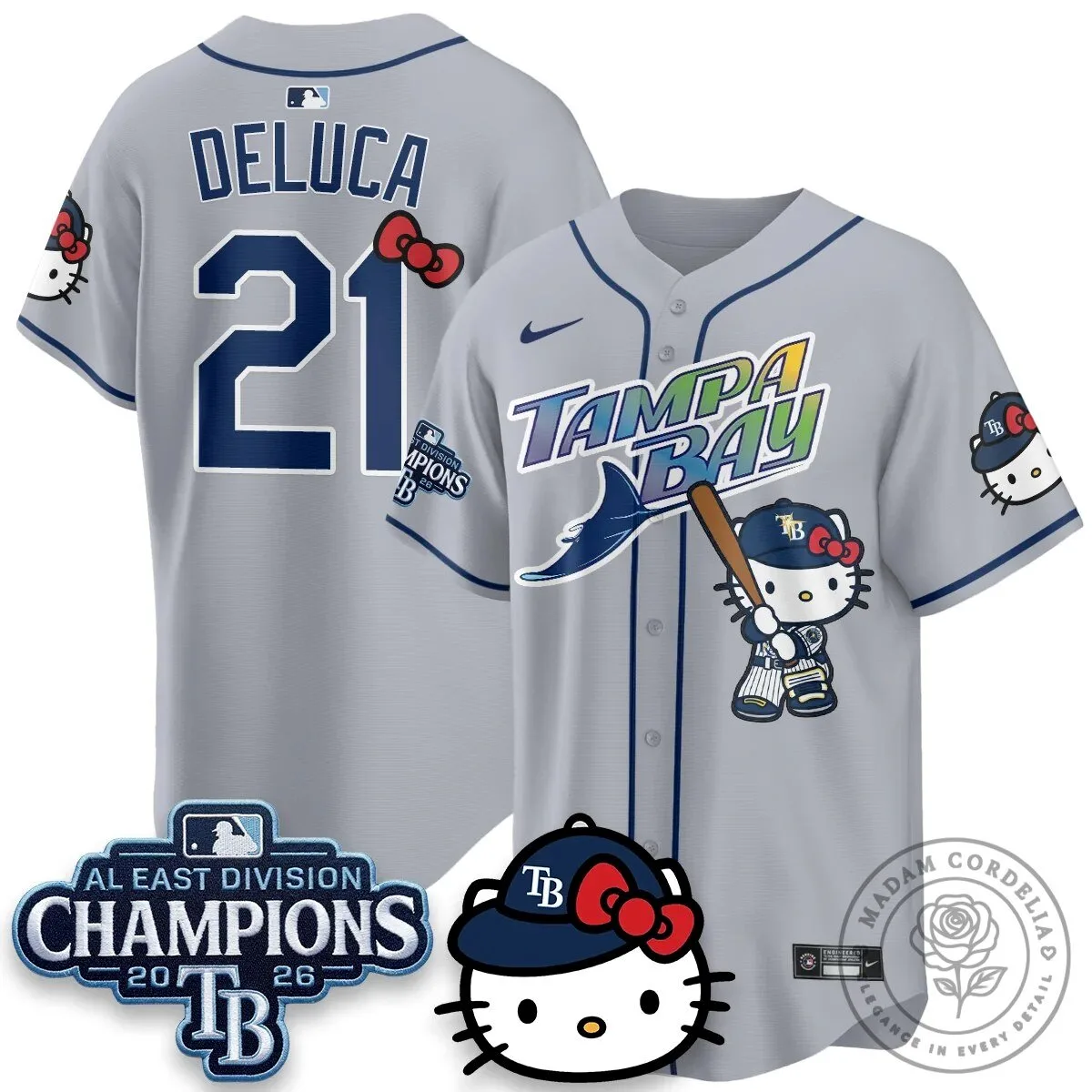 Tampa Bay Rays Hello Kitty 2026 AL East Division Champions Baseball Jersey 73 Tampa Bay Rays Hello Kitty 2026 AL East Division Champions Baseball Jersey
