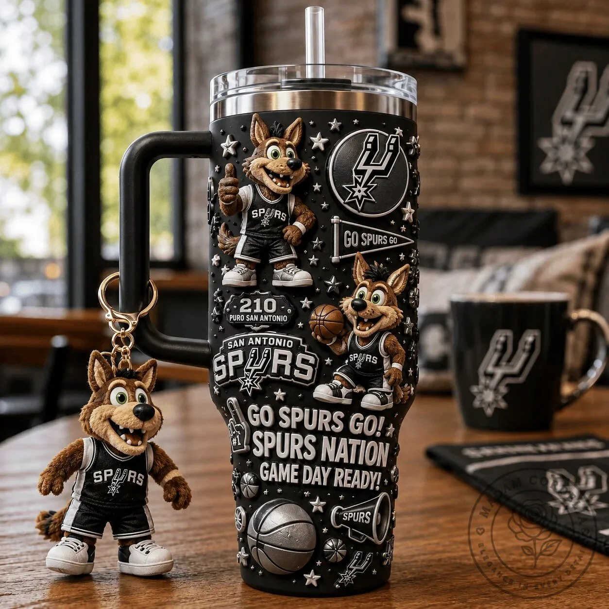 San Antonio Spurs Coyote Mascot 40oz Stainless Steel Tumbler with Handle