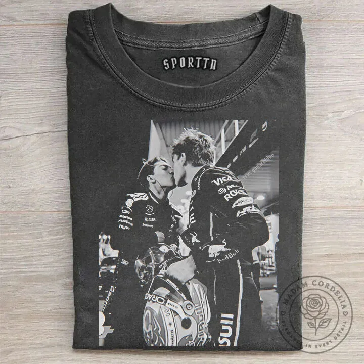 George Russell and Max Verstappen Kissing Formula One Racing T-Shirt