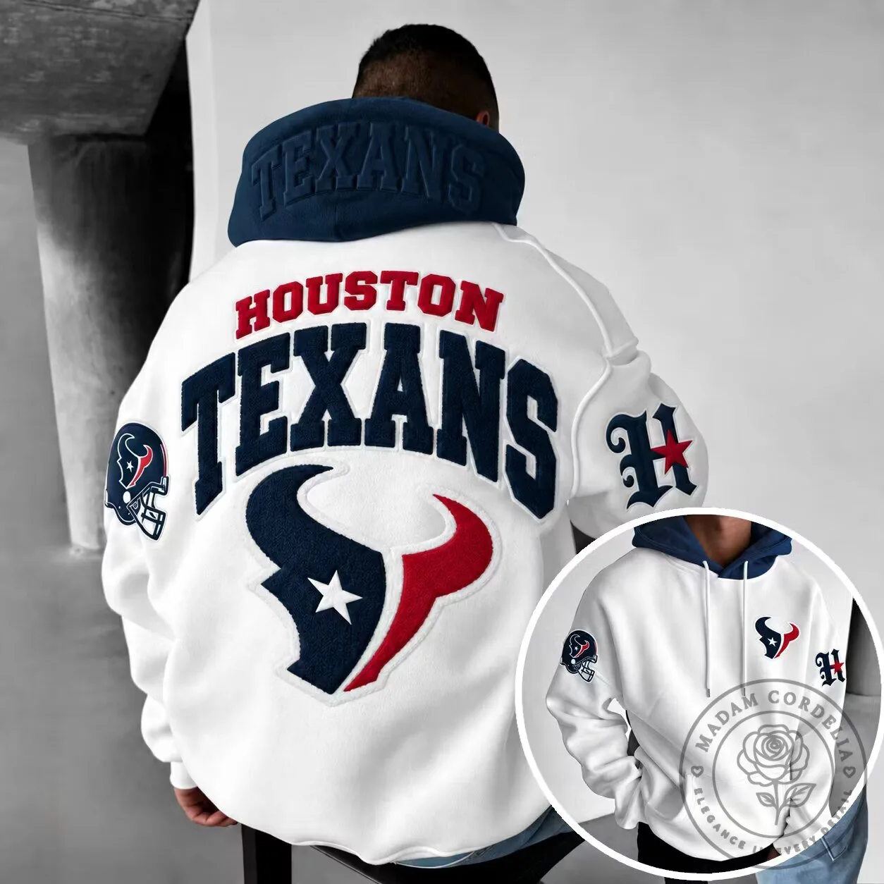 White Pullover Hoodie with Houston Texans NFL Football Team Logo