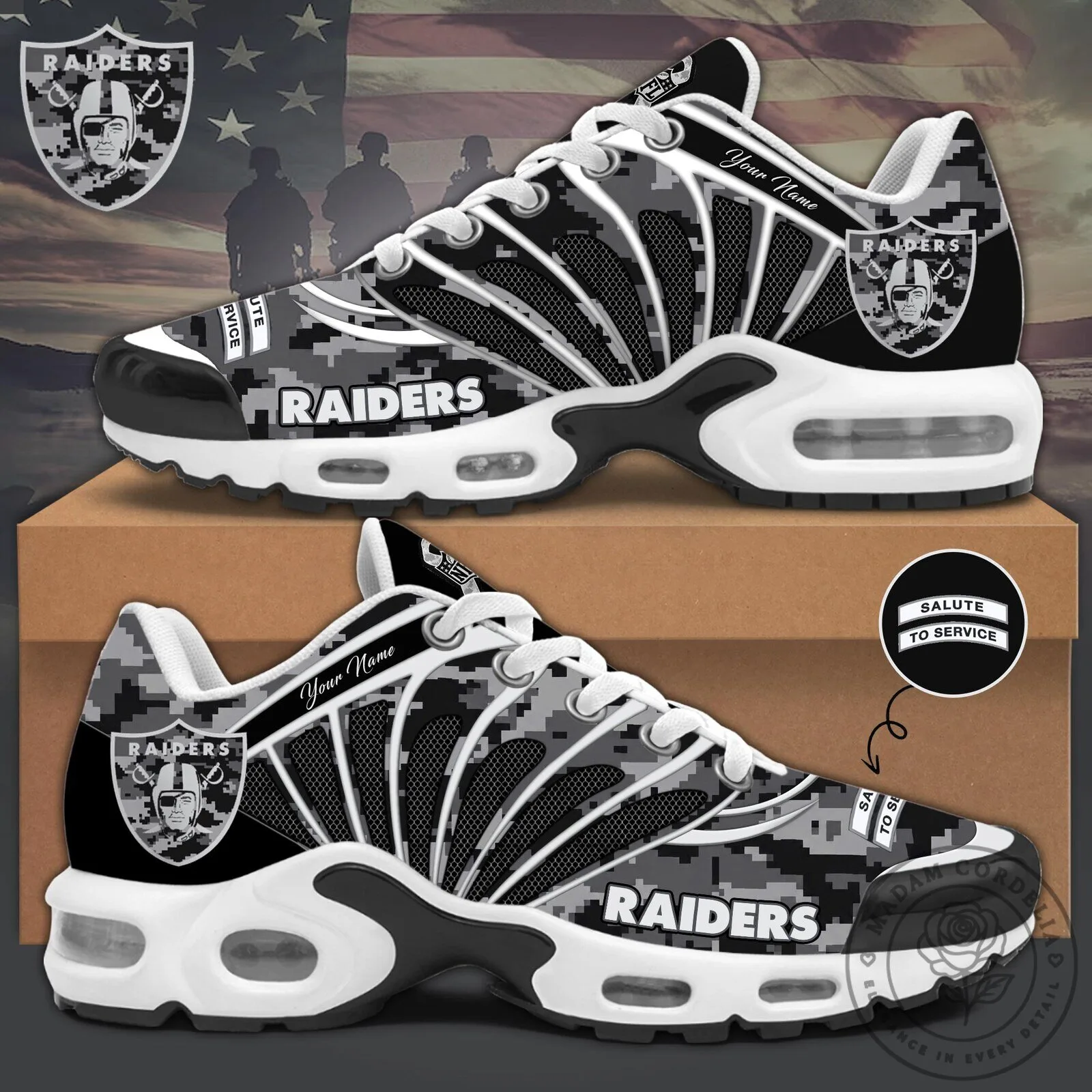 Oakland Raiders Salute To Service Custom Name Sneakers