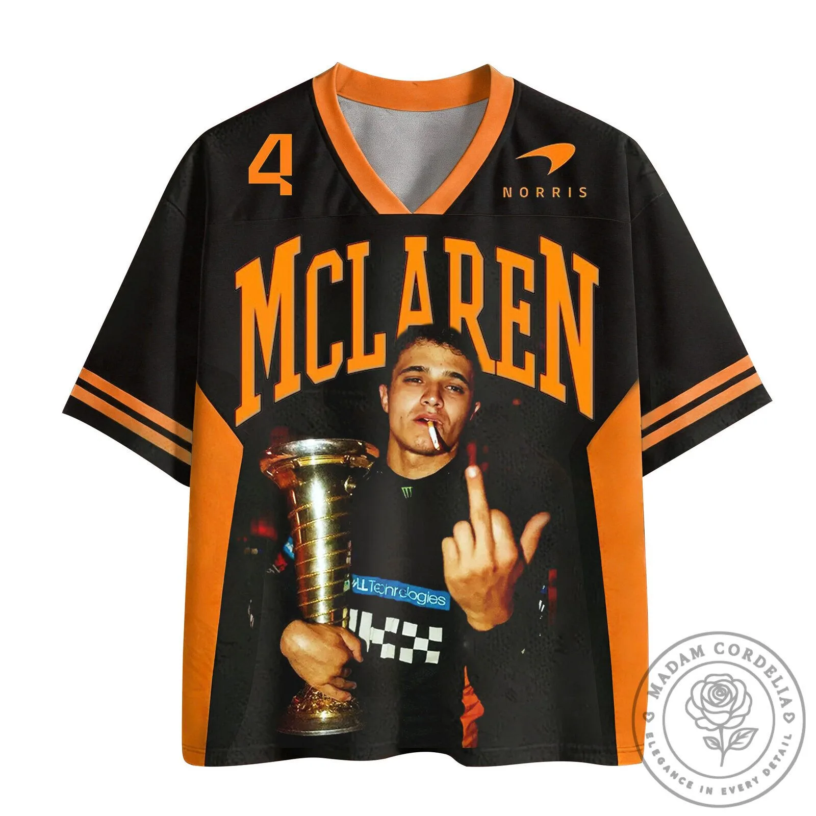 Lando Norris McLaren Formula One Racing Team Black and Orange Jersey 1 Lando Norris McLaren Formula One Racing Team Black and Orange Jersey