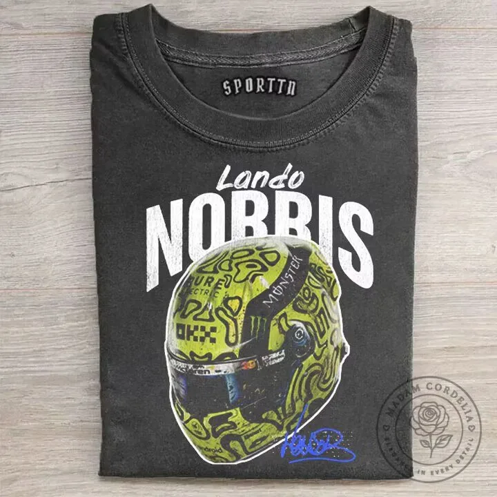 Graphic T-Shirt Featuring Lando Norris and Formula 1 Racing Helmet Design 2 Graphic T-Shirt Featuring Lando Norris and Formula 1 Racing Helmet Design