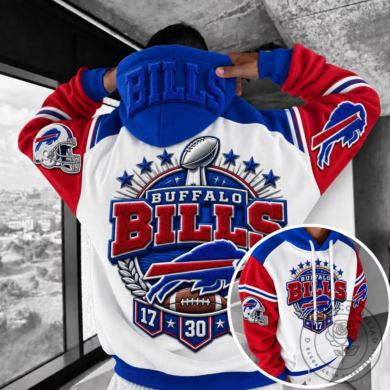 Buffalo Bills NFL Football Team White and Red Fan Hoodie