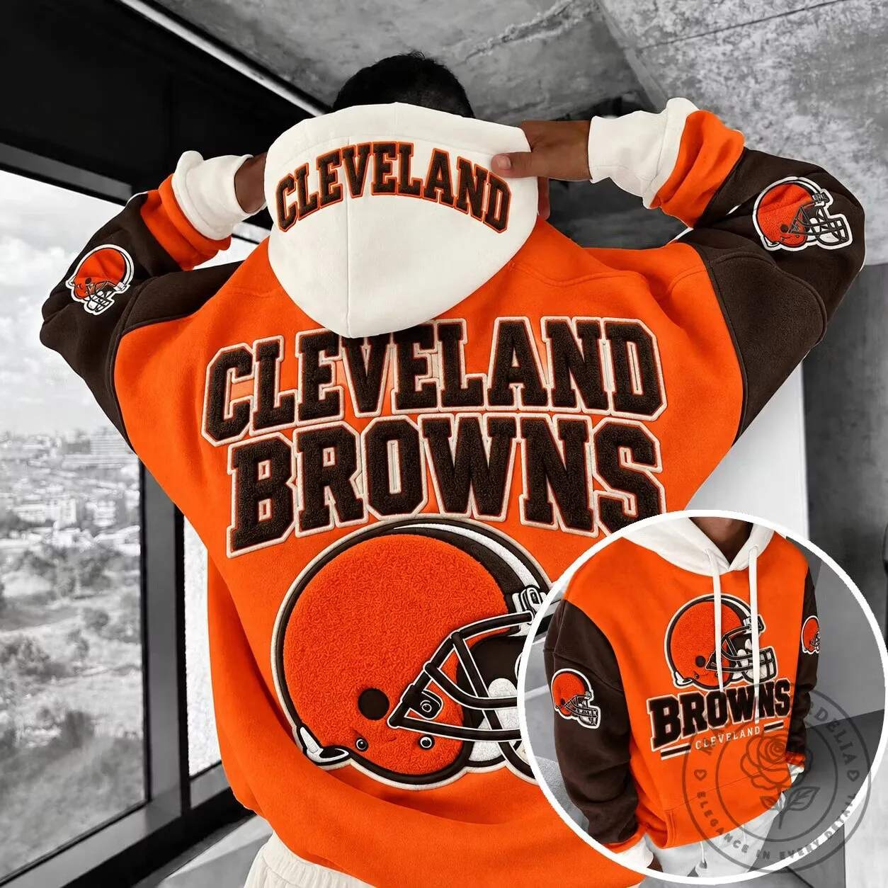 Cleveland Browns Football Team Orange and Brown Hoodie