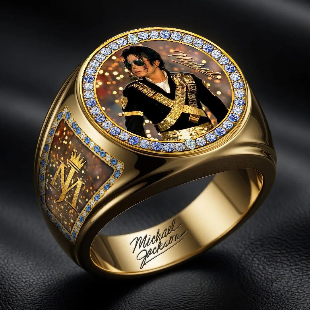 Michael Jackson King of Pop Gold Plated Commemorative Ring with Blue Diamonds