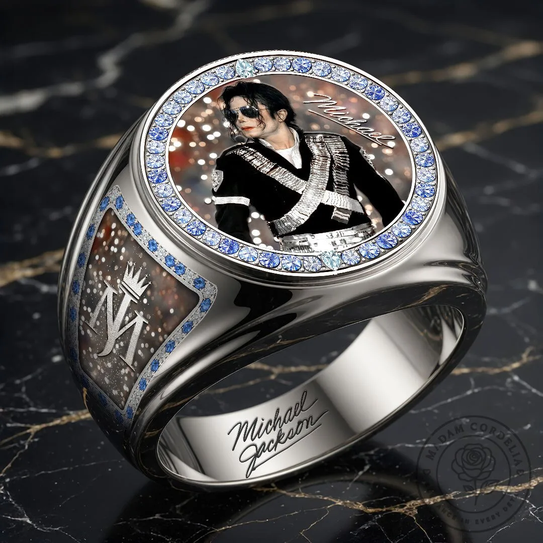 Michael Jackson King of Pop Gold Plated Commemorative Ring with Blue Diamonds 9 Michael Jackson King of Pop Gold Plated Commemorative Ring with Blue Diamonds
