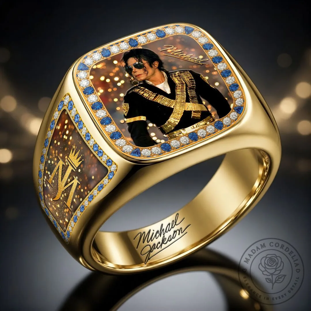 Michael Jackson King of Pop Gold Plated Commemorative Ring with Blue Diamonds 10 Michael Jackson King of Pop Gold Plated Commemorative Ring with Blue Diamonds