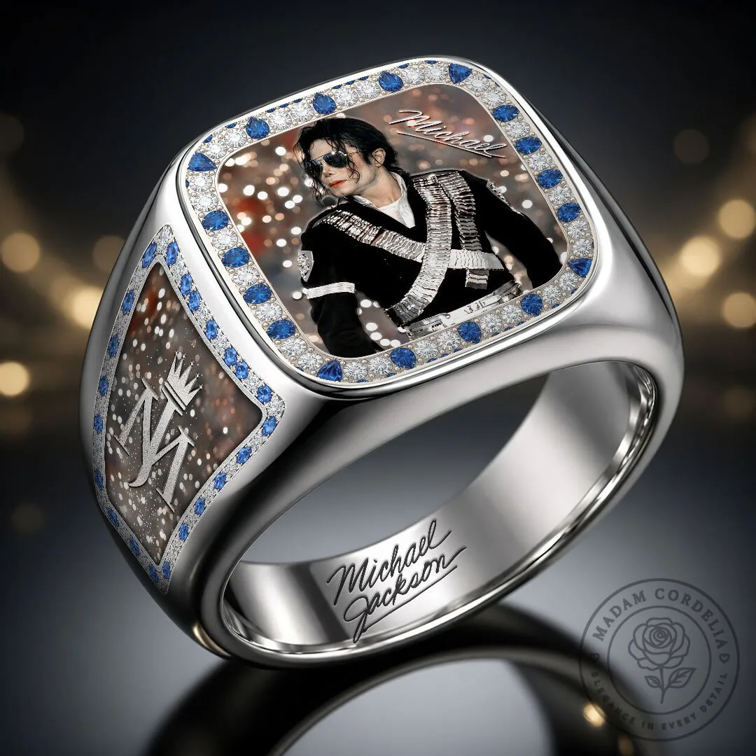 Michael Jackson King of Pop Gold Plated Commemorative Ring with Blue Diamonds 11 Michael Jackson King of Pop Gold Plated Commemorative Ring with Blue Diamonds