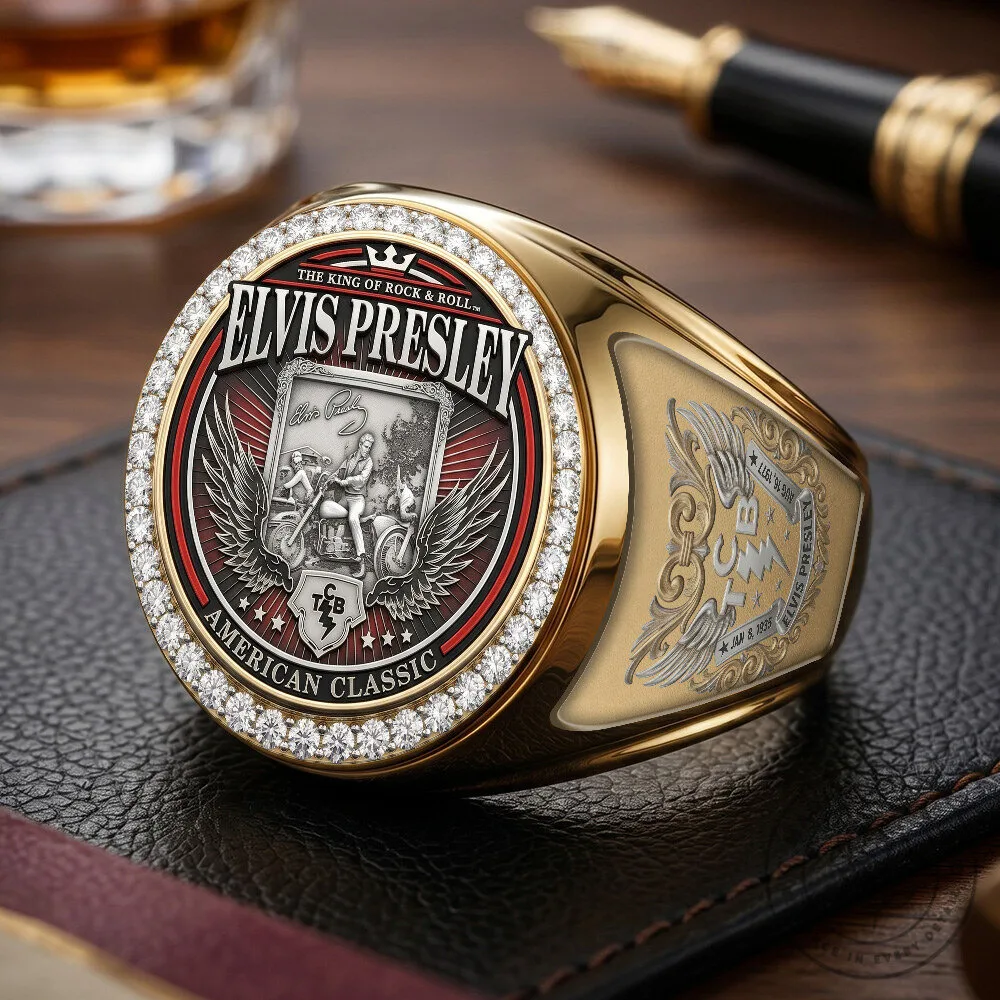 Elvis Presley The King of Rock and Roll American Classic Gold Ring