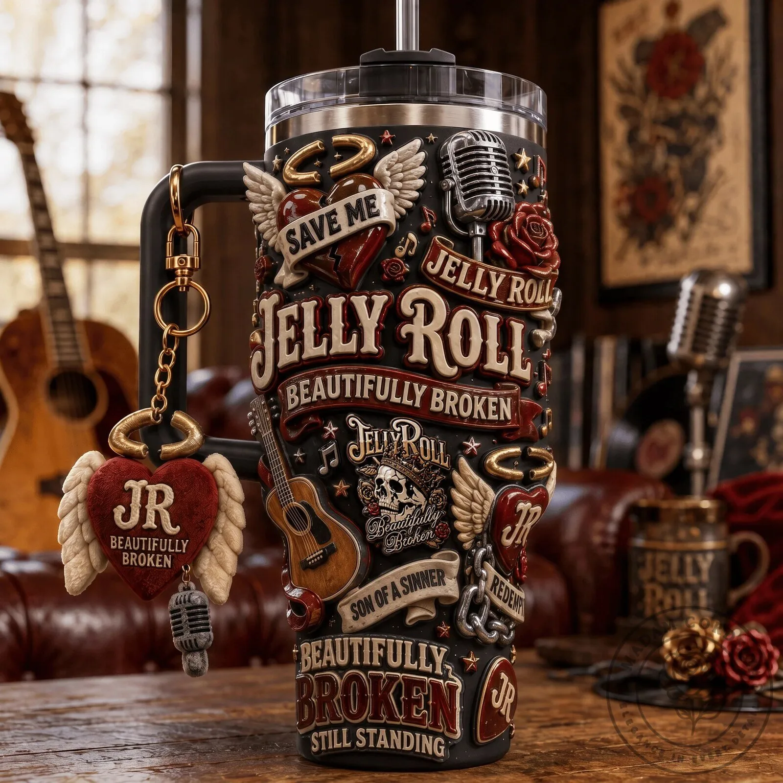 Jelly Roll Beautifully Broken Still Standing Music Tumbler with Handle