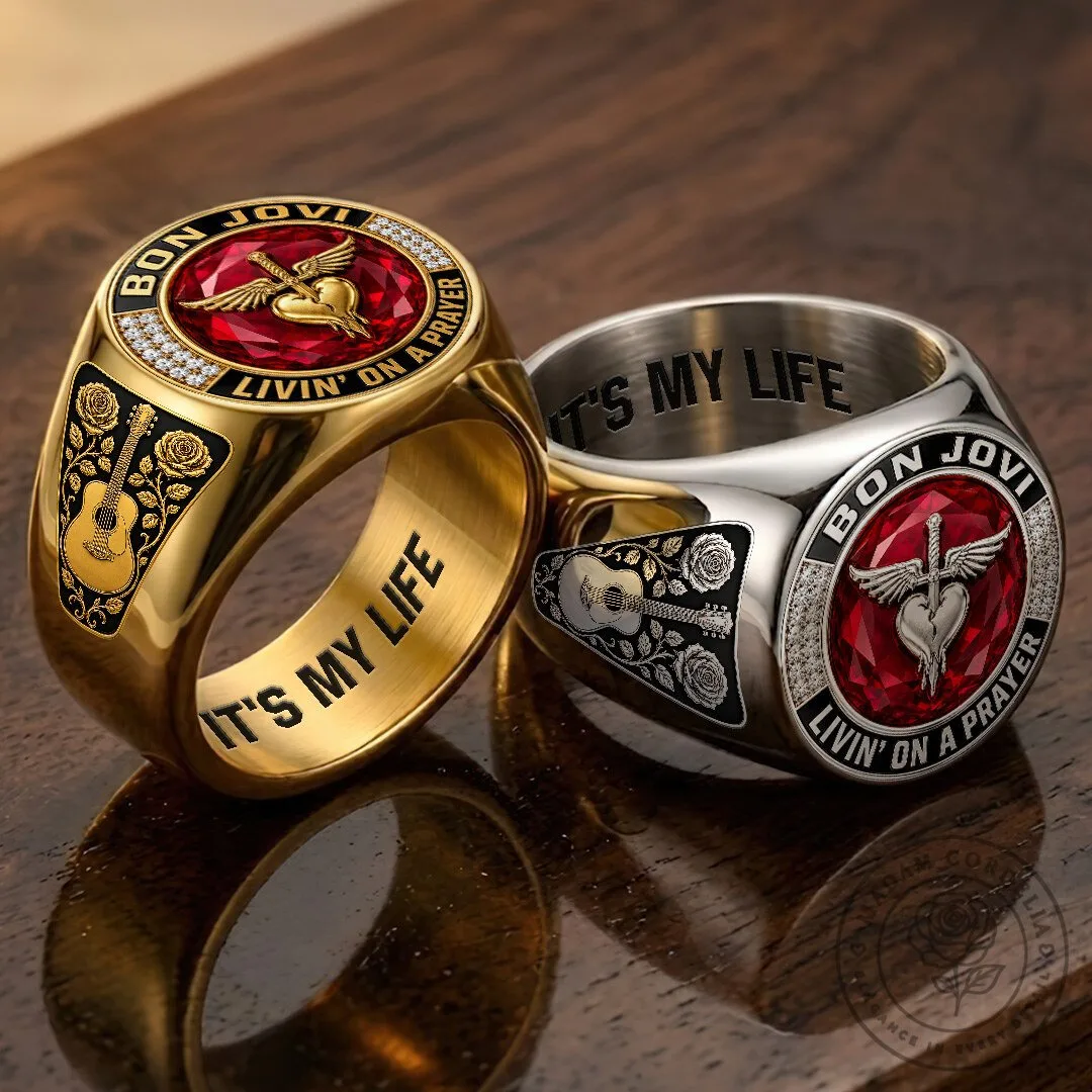 Bon Jovi Livin' On A Prayer Gold And Silver Band Ring 12 Bon Jovi Livin