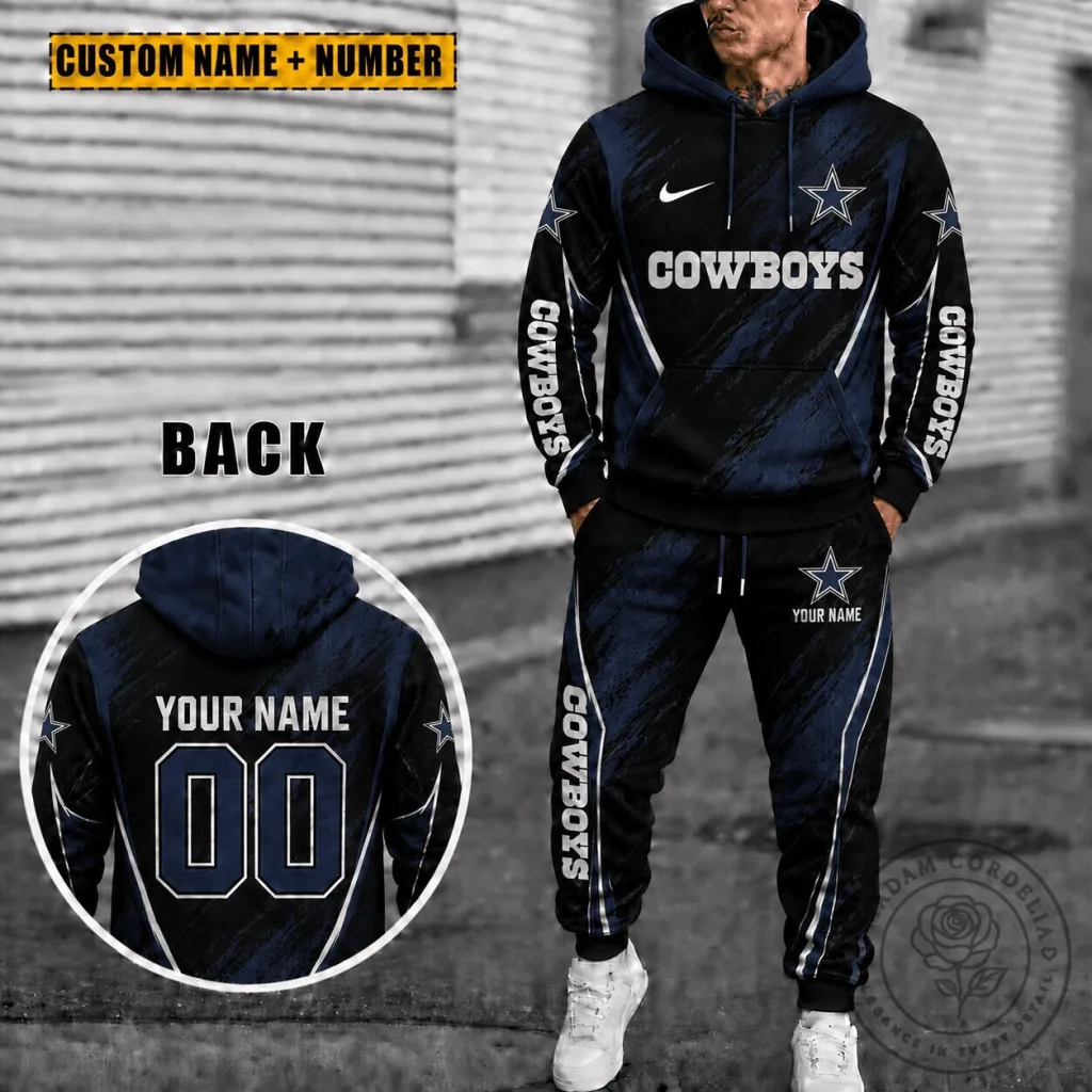 Men's Personalized Hoodie and Sweatpants Set featuring Dallas Cowboys Design Men's Personalized Hoodie and Sweatpants Set featuring Dallas Cowboys Design