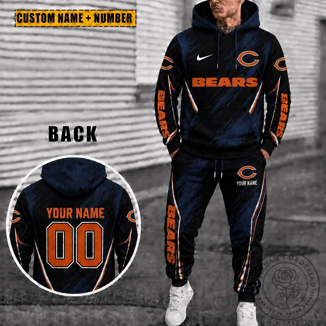 Men's Hoodie and Sweatpants Set Customized for Chicago Bears Fans