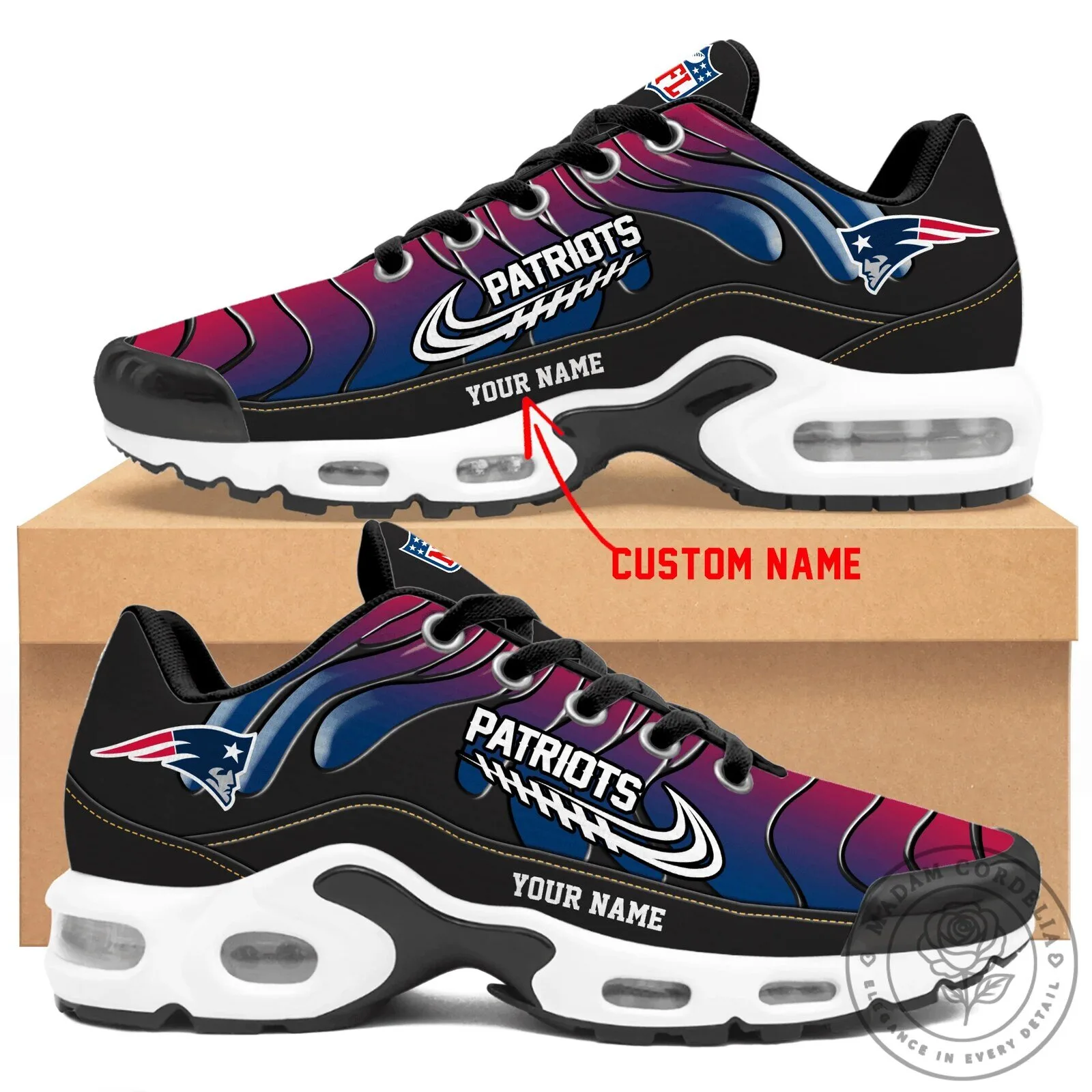 Custom Air Max Running Shoes for New England Patriots Fans