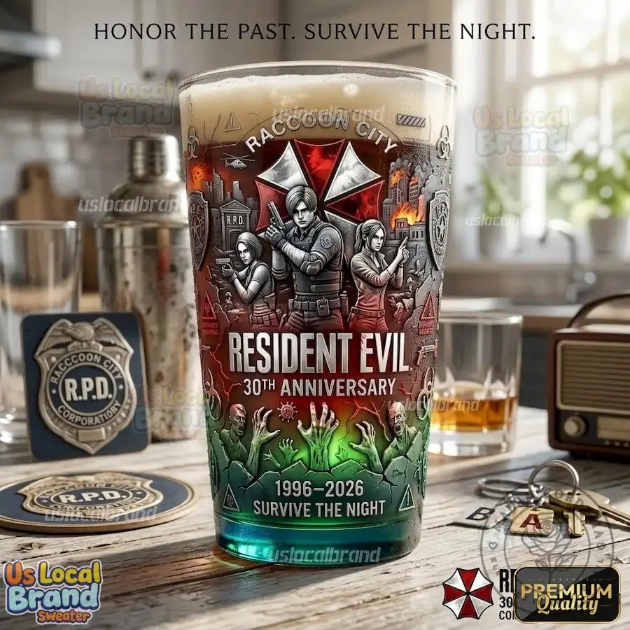 Resident Evil 30th Anniversary Raccoon City Pint Beer Glass 2 Resident Evil 30th Anniversary Raccoon City Pint Beer Glass