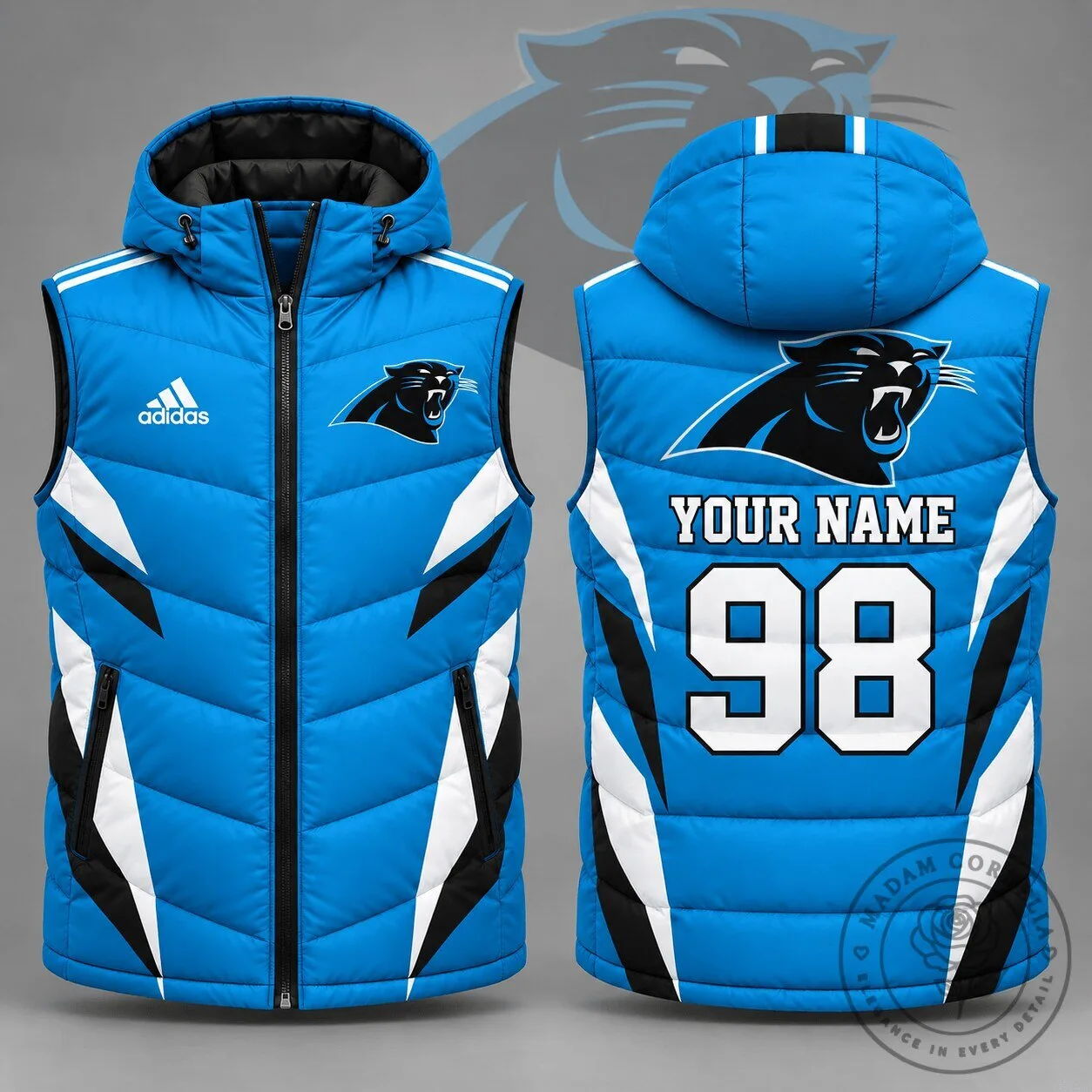 Carolina Panthers Personalized Puffer Vest with Number and Name
