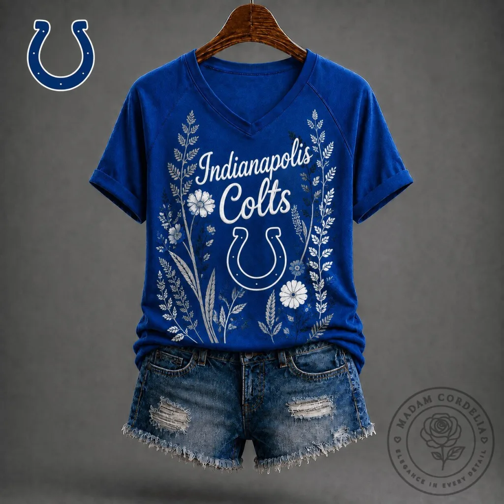 Indianapolis Colts Floral Garden V-Neck Short Sleeve T-Shirt Indianapolis Colts Floral Garden V-Neck Short Sleeve T-Shirt