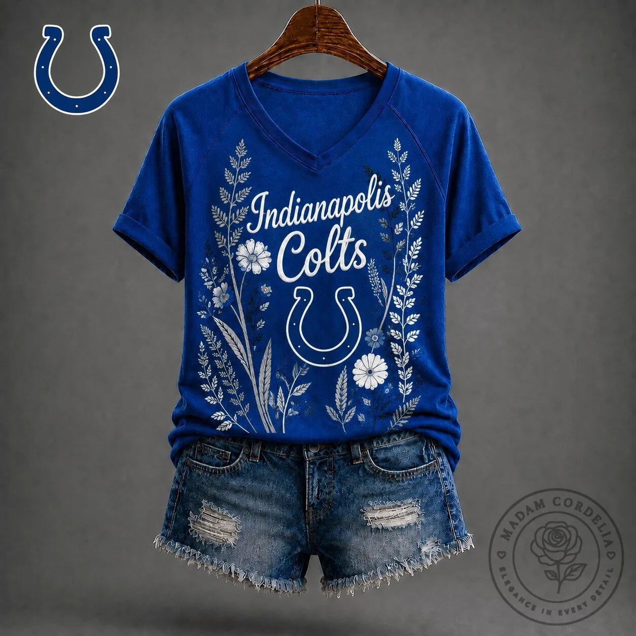Indianapolis Colts Floral Garden V-Neck Short Sleeve T-Shirt 2 Indianapolis Colts Floral Garden V-Neck Short Sleeve T-Shirt