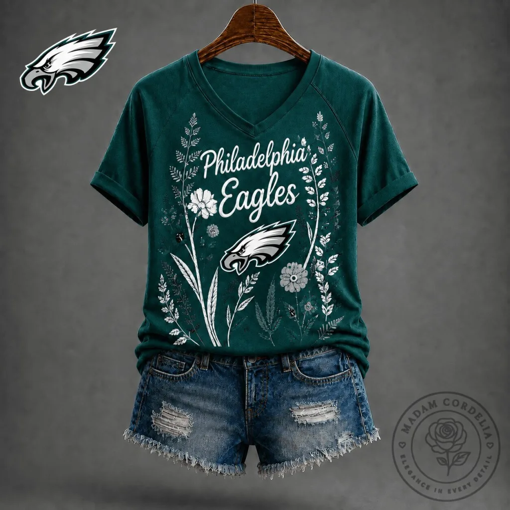 Philadelphia Eagles Floral Garden V-Neck Short Sleeve T-Shirt Philadelphia Eagles Floral Garden V-Neck Short Sleeve T-Shirt